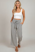 Stripe Tied High Waist Straight Leg Pants