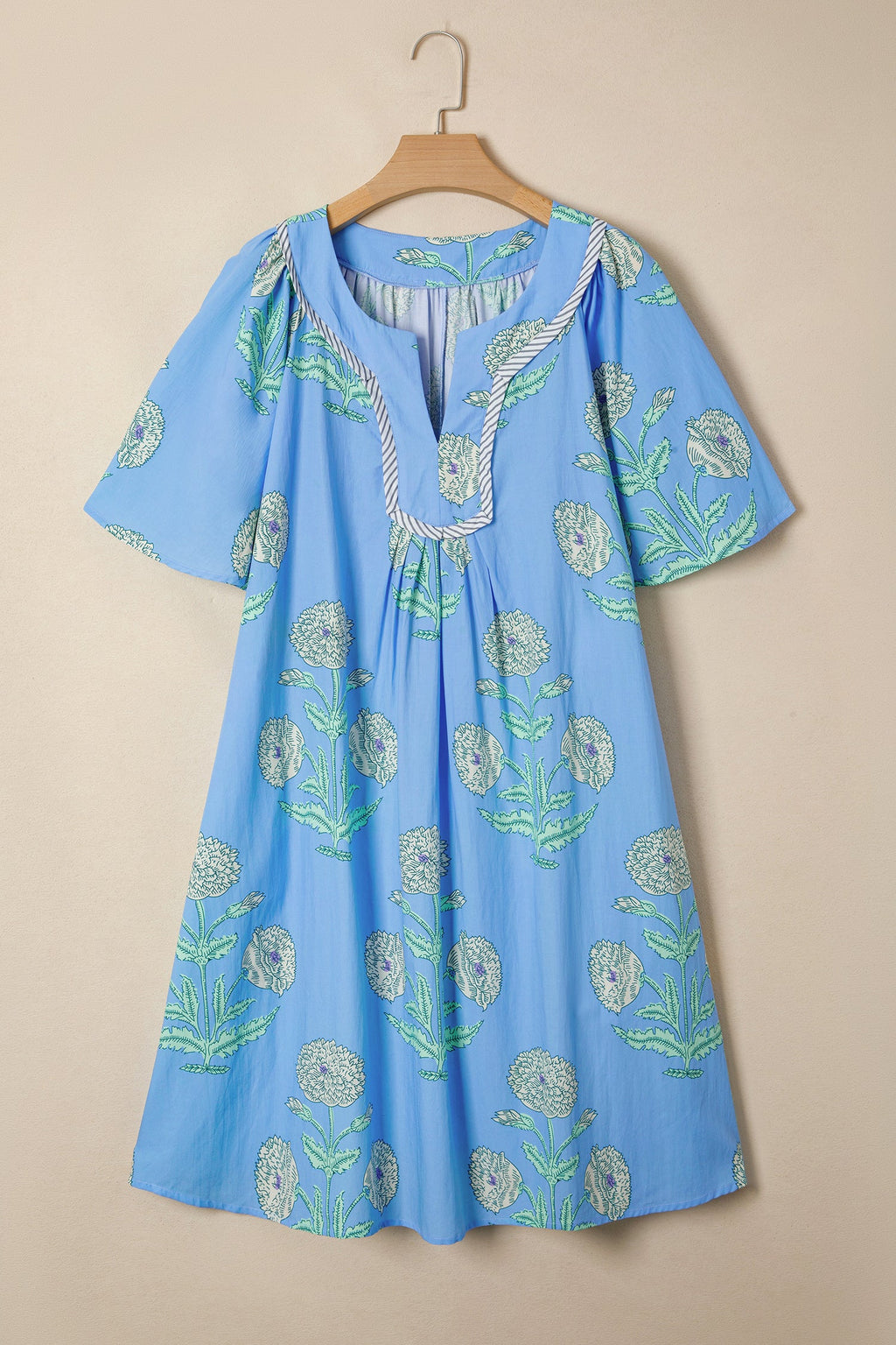 Plus Size Floral Stripe Contrast Short Sleeve Mini Dress