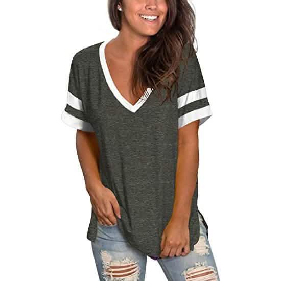 Womens Tops Striped Short Sleeve V Neck Tee T Shirts