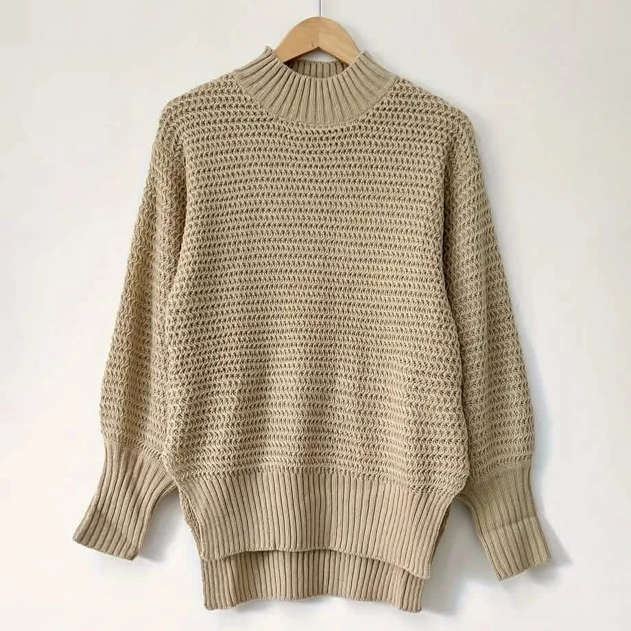Women's Elegant Long Sleeve High-Low Hem Mock Neck Sweater