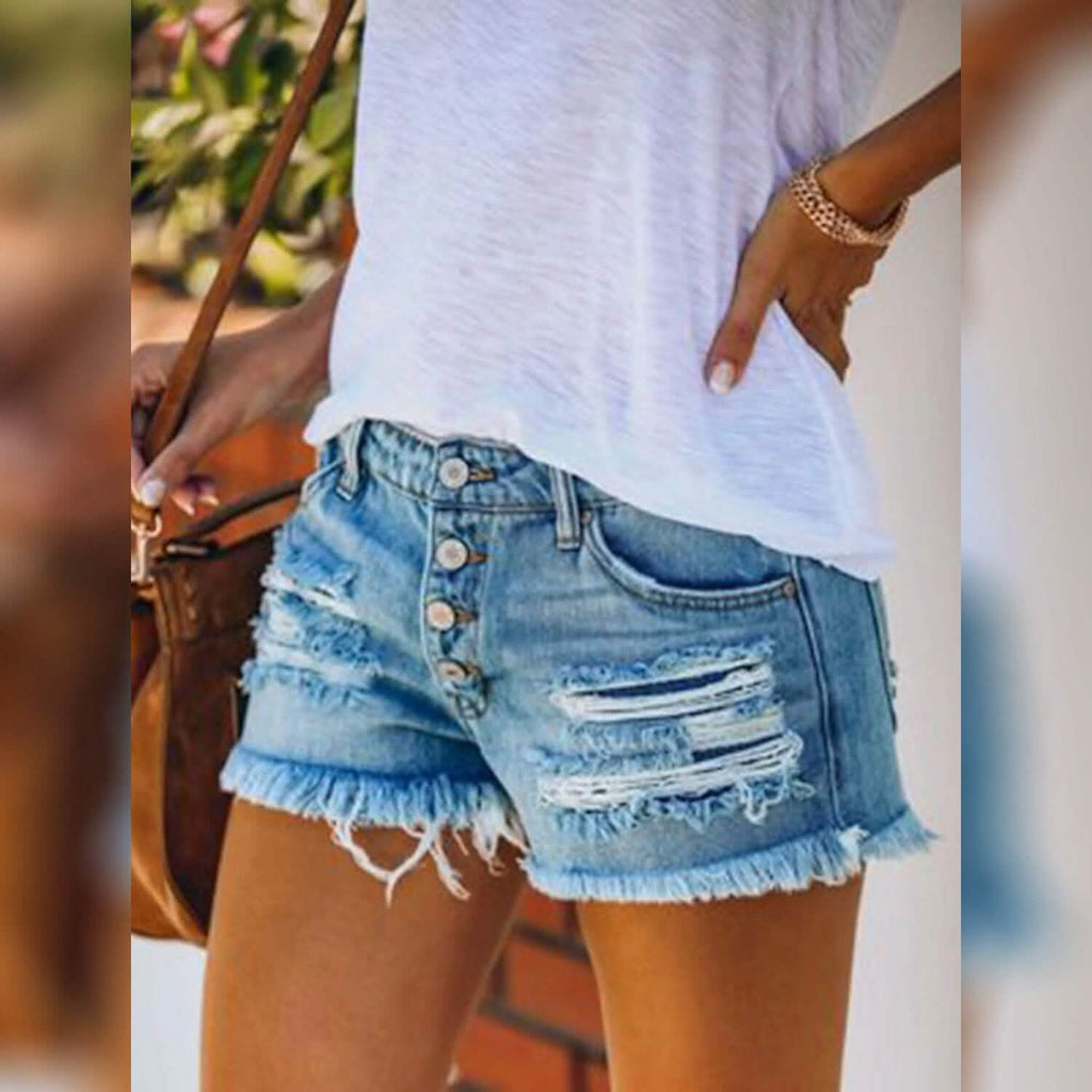 Women's Shorts Hot Pants Distressed Jeans Denim